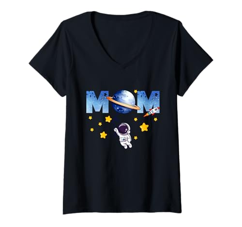 Damen Mom of the Birthday Boy Space Astronaut 1. Geburtstag Familie T-Shirt mit V-Ausschnitt Damen Mom of the Birthday Boy Space Astronaut 1. Geburtstag Familie T-Shirt mit V-Ausschnitt von Mom and Dad Space Themed Matching Shirts Birthday