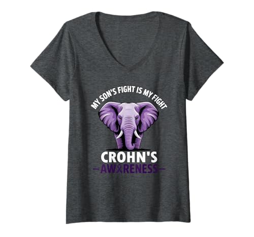 Damen Crohn's Awareness Mom My Son's Fight Support T-Shirt mit V-Ausschnitt Damen Crohn's Awareness Mom My Son's Fight Support T-Shirt mit V-Ausschnitt von Mom of Crohn's Warrior Family