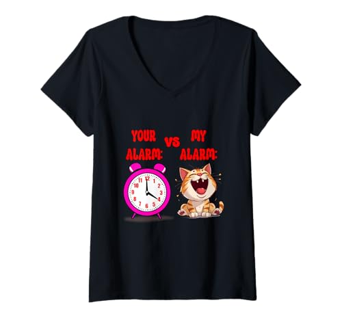 Damen Mom and Cute Cat Lover House Midnight Miauing T-Shirt mit V-Ausschnitt Damen Mom and Cute Cat Lover House Midnight Miauing T-Shirt mit V-Ausschnitt von Mom with Crazy Cat in House Cat meowing all night