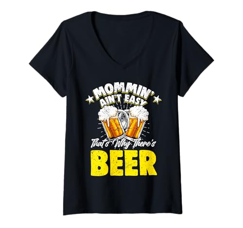 Damen Mom Life Humor Beer Lover Retro Graphic Funny Zitat T-Shirt mit V-Ausschnitt Damen Mom Life Humor Beer Lover Retro Graphic Funny Zitat T-Shirt mit V-Ausschnitt von MomBeerCo