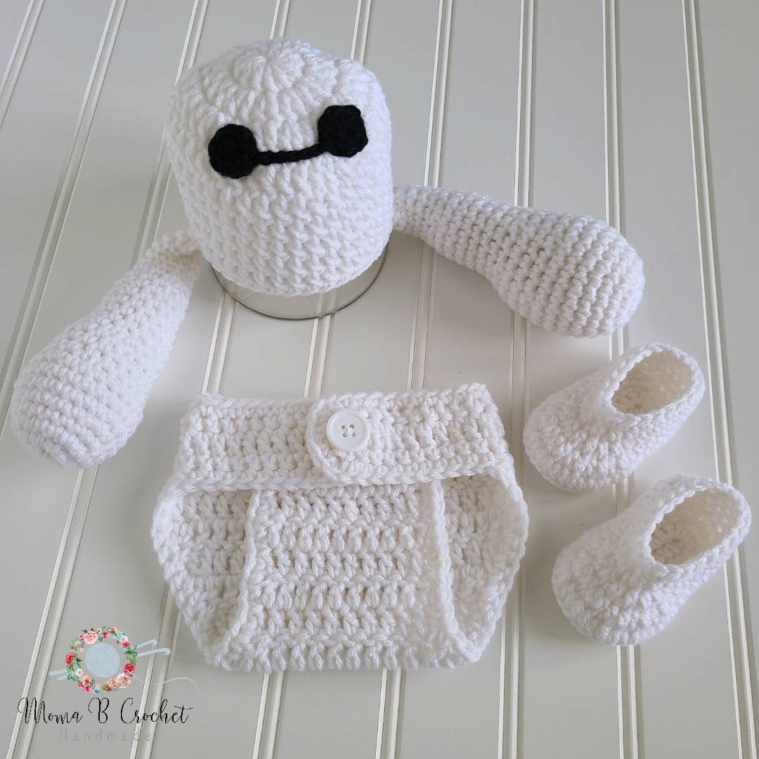 Gehäkelte Baymax Baby Set, Big Hero 6 Mütze, Foto Requisite Häkeln Set von MomaBCrochet