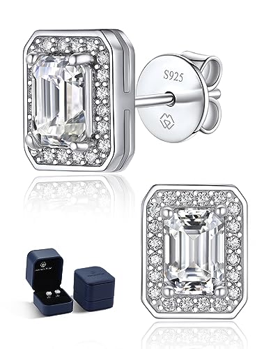 MomentWish Emerald Ohrringe silber, 2 Karat Moissanit Diamant Ohrstecker VVS1 D Farbe Antiallergische mit Geschenkbox Gra Zertifika Geschenke von MomentWish