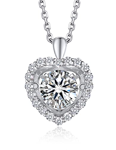 MomentWish Herz Kette Moissanit Silber 925, 1 Karat Glitzernder Tanz Halskette mit Haloanhänger Glücksbringer Damen, Simulierter Diamant Anhänger mit Geschenkbox Gra Zertifika für Frauen von MomentWish