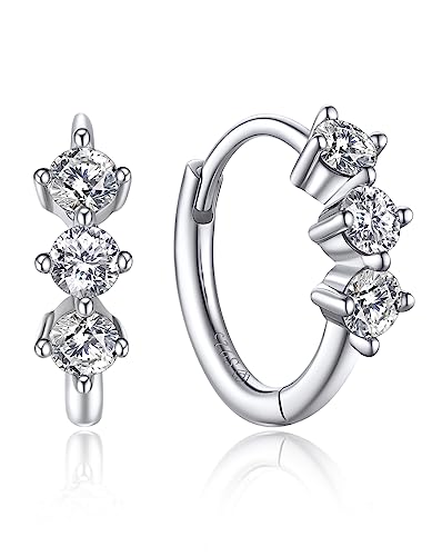 MomentWish Creolen Silber mit Moissanite Diamant, 0,6 Karat/10mm Silber Creolen Damen 925 Ohrringe klein Valentinstag Romantisches Geschenk für Freundin (3 Steine) von MomentWish