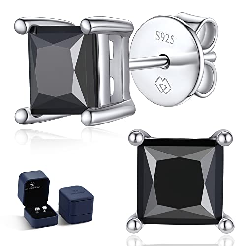 MomentWish Ohrringe Männer Schwarz, 2 Karat/5,5 mm Moissanite Ohrringe Viereckig Schwarz Glänzend Quadratisch Silber 925 für Herren von MomentWish