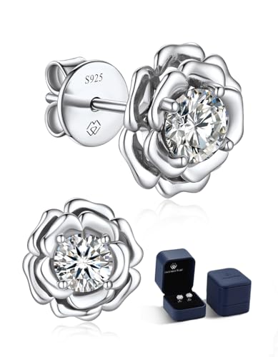 MomentWish Ohrringe Rose, 1 Karat Moissanite Diamant Ohrstecker Silber 925 Nickelfrei Damen Ohrringe Valentinstag Liebes Jahrestag Geschenk für sie mit Geschenkbox 5mm von MomentWish