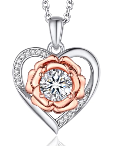 MomentWish Floral Herz Halskette, Valentinstag Geschenke für Frauen, 1Carat Moissanite Liebe Halskette für Ihre 925 Sterling Silber Blume Halskette, Geburtstag Jubiläum Schmuck Geschenke von MomentWish