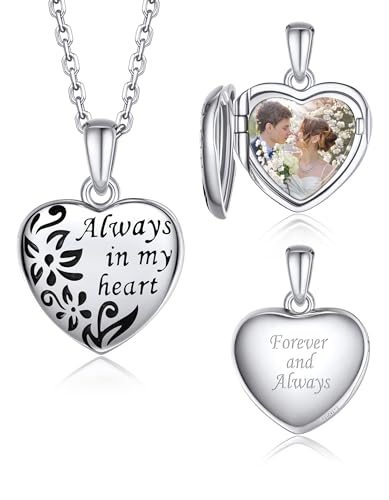 MomentWish Herz Halskette Medaillon, Jubiläum Tag Geschenk für sie, personalisierte Bild Geschenke, Sterling Silber Medaillon von MomentWish