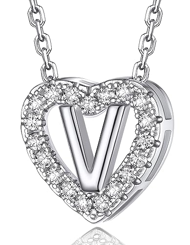 MomentWish Kette mit Buchstaben, Halskette Damen Silber 925 Moissanit Diamant Geschenk Valentinstag für Frauen Schmuck mit Anhänger Buchstabe V von MomentWish