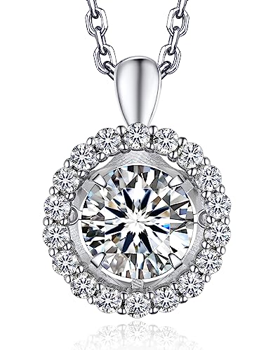 MomentWish Halo Kette Moissanit Silber 925, 1 Karat Glitzernder Tanz Halskette mit Haloanhänger Glücksbringer Damen Simulierter Diamant Anhänger mit Geschenkbox Gra Zertifika für Frauen von MomentWish