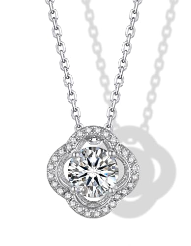 MomentWish Klee Halskette, 1Karat Moissanite Halskette für Frauen, Lucky Charm Damen Silber 925, simulierte Diamant Anhänger Vier Blatt Klee für Mädchen Geburtstagsgeschenke von MomentWish