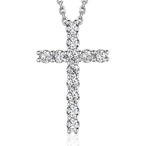 MomentWish Kreuz Kette, Geschenk für ihn Valentinstag, 1,2 Karat Moissanite Diamant Halskette Kreuz Anhänger Herren Silber 925 für Männer Damen Frauen von MomentWish