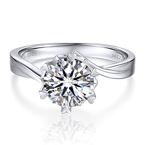 MomentWish Moissainte Ring Damen, Frau Geschenk zum Valentinstag, 2 Karat Promise ring Wedding ring mit GRA Zertifikat Geschenk für Frauen -Größe47 von MomentWish