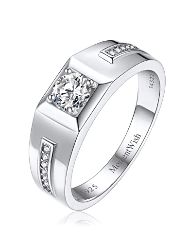 MomentWish Verlobungsring Herren, Geschenk Ehemann Valentinstag, 0,5 Karat Moissainte Herren Ring 925 Silber Männer Hochzeitsring Jahrestag Geschenk-Größe 52 von MomentWish