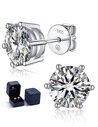 MomentWish Ohrstecker Silber 925, 4 Karat/8 mm Moissanite Diamant Ohrringe Damen Echt Hypoallergene Stecker Schmuck Geschenk für Damen-6 Prong von MomentWish