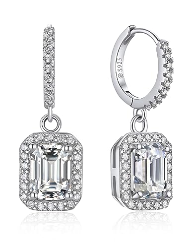 MomentWish Creolen mit Moissanite Diamant Anhänger, 2 Karat Moissanite Ohrringe Silber 925 Quadratisch Valentinstag Romantisches Geschenk für Frau von MomentWish