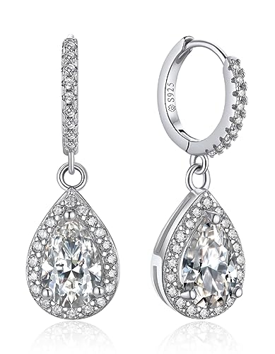 MomentWish Creolen mit Moissanite Diamant Anhänger, 2 Karat Moissanite Ohrringe Silber 925 Tropfen Liebes Geschenk für Frau von MomentWish