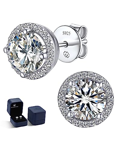 MomentWish Moissanite Ohrringe Halo, 1 Karat Ohrstecker Silber 925 Damen Schmuck Hypoallergen Geschenk für Mama Frauen mit Geschenkbox 5mm von MomentWish