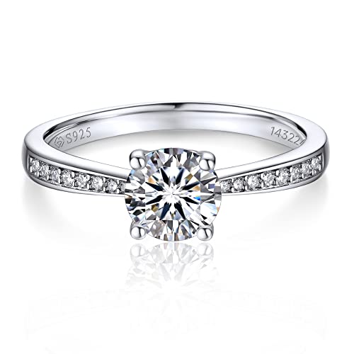 MomentWish Verlobungsring Damen, 1Carat Moissanit Diamant Ring Damen, VVS1 D Farbe 925 Sterling Silber, Verlobung Hochzeit Geschenk Ring für Frauen-Größe62 von MomentWish