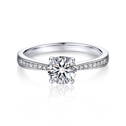 MomentWish Verlobungsring Damen, 1Carat Moissanit Diamant Ring Damen, VVS1 D Farbe 925 Sterling Silber, Verlobung Hochzeit Geschenk Ring für Frauen-Größe63 von MomentWish