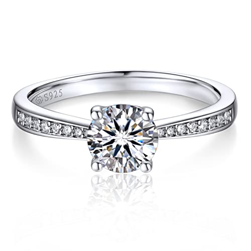 MomentWish Verlobungsring Damen, 1 Karat Moissanit Diamant Ring Damen, VVS1 D Farbe 925 Sterling Silber, Verlobung Hochzeit Geschenk Ring für Frauen-Größe52 von MomentWish