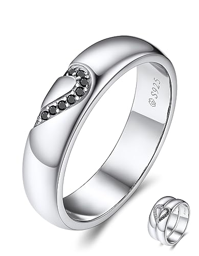 MomentWish Partnerringe Silber, Moissainte Silber Verlobungsring Paar Schwarzer Ehering Freundschaftsring Valentinstag Liebes Geschenk für Paare Frauen ihn-67(21.4) von MomentWish