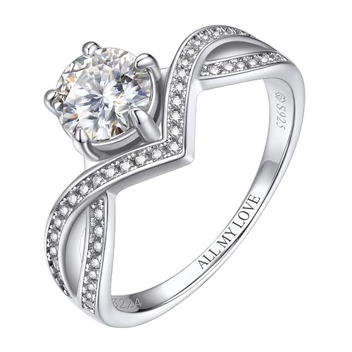 MomentWish Personalisiert Verlobungsring 1Carat Moissanit Diamant Damenring, VVS1 D Farbe 925 Sterling Silber, Trauring Ehering Verlobung Hochzeit Geschenk-Größe47 von MomentWish