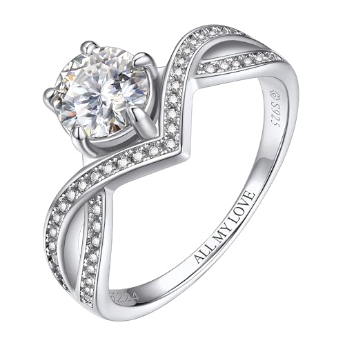 MomentWish Personalisiert Verlobungsring 1Carat Moissanit Diamant Damenring, VVS1 D Farbe 925 Sterling Silber, Trauring Ehering Verlobung Hochzeit Geschenk-Größe60 von MomentWish
