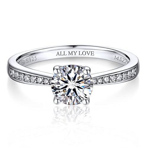 MomentWish Personalisiert Verlobungsring Damen, 1 Karat Moissanit Diamant Ring Damen, VVS1 D Farbe 925 Sterling Silber, Verlobung Hochzeit Geschenk Ring für Frauen-Größe47 von MomentWish