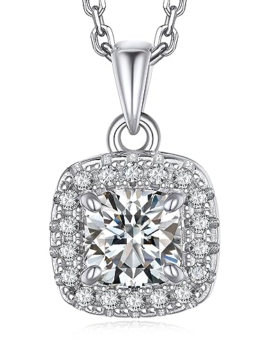 MomentWish Halskette Damen Quadratisch, 1 Karat Moissanite Diamant Kette Silber 925 mit Halo Anhänger Geschenk Valentinstag mit Geschenkbox Gra Zertifika für Frauen Freundin von MomentWish