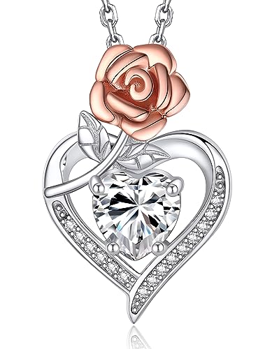 MomentWish Rose Herz Halskette, Valentinstag Geschenke für Frau, 1Carat Moissanite Liebe Halskette für Ihre 925 Sterling Silber Blume Halskette, Geburtstag Jubiläum Schmuck Geschenke von MomentWish