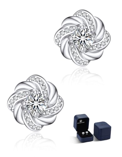 MomentWish Moissanite Ohrringe Blumen, 1 Karat Ohrstecker 925 Silber Moissanit-Diamant Twisted Vine Halo Echt Silber Hypoallergen für Damen Frauen 5mm von MomentWish