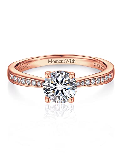 MomentWish Verlobungsring Damen, 1 Karat Moissanit Diamant Ring Damen, VVS1 D Farbe Rose 925 Sterling Silber, Verlobung Hochzeit Geschenk Ring für Frauen-Größe62 von MomentWish