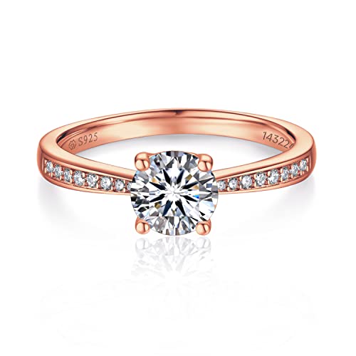 MomentWish Rose Gold Verlobungsring Damen, 1Carat Moissanit Diamant Ring Damen, 925 Sterling Silber, Verlobung Hochzeit Geschenk Ring für Frauen-Größe50 von MomentWish