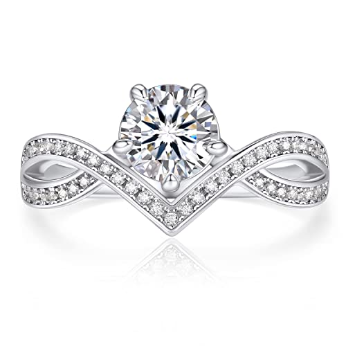 MomentWish Moissainte Verlobungsring Damen, Liebes Geschenk für sie, 1 Karat Engagement Ring Silber 927 Kronenform Hochzeit Jahrestag Geschenk Frauen-Größe49 von MomentWish