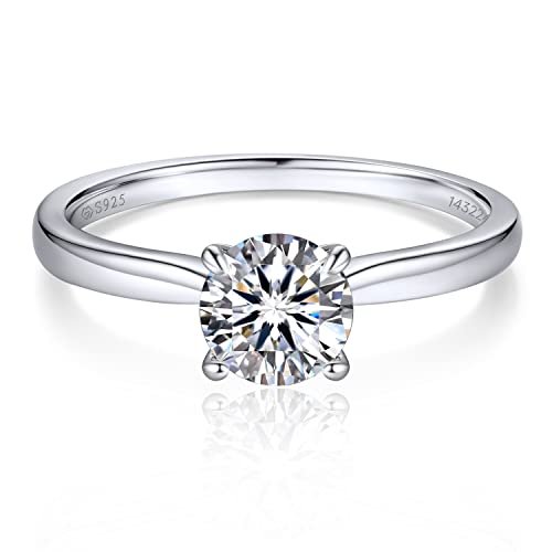 MomentWish Verlobungsring Damen, 1 Karat Solitär 925 Sterling Silber Moissainte Ringe D Farbe VVS13 mit Geschenkbox Gra Zertifikat-Größe62 von MomentWish