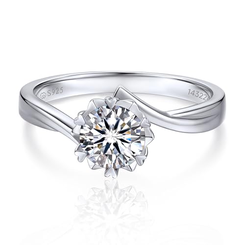 MomentWish Verlobungsring Damen, 1 Karat Moissainte Silberringe Damen 925 Trauring Ehering D Farbe VVS1 Geschenk für Frauen Mama-Größe50 von MomentWish