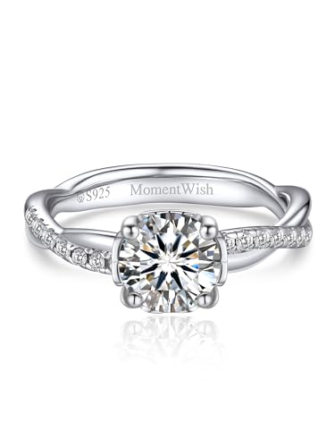 MomentWish Verlobungsring Damen, 1Karat Moissanite Ringe Frauen, Ring Silber 925 Damen, Hochzeit Geburtstag Geschenk für sie-Größe 55 von MomentWish