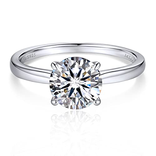 MomentWish Verlobungsring Damen, 2 Karat Solitär 925 Sterling Silber Moissainte Ringe D Farbe VVS14 mit Geschenkbox Gra Zertifikat-Größe63 von MomentWish