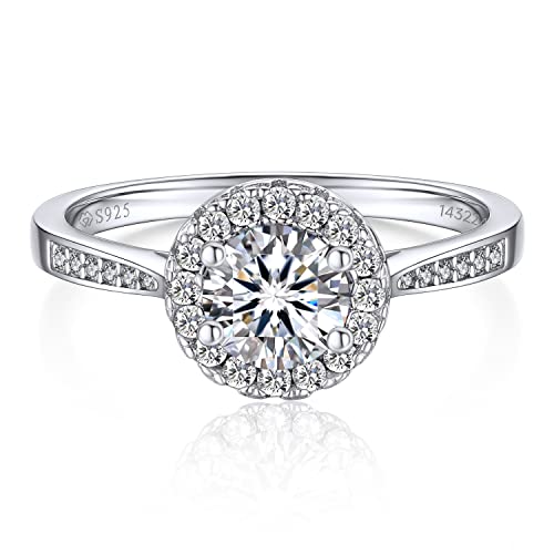 MomentWish Verlobungsring Damen Silber, Geschenk Frau zum Valentinstag, 1 Karat Moissainte Ring frauen Silber 925 Halo Jahrestag Geschenk für sie Freundin mit Geschenkbox-Größe47 von MomentWish