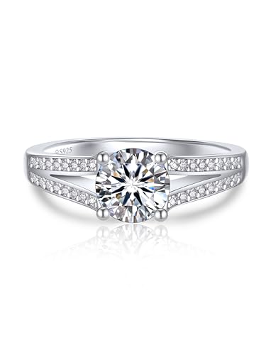 MomentWish Verlobungsring Damen, 1 Karat Ringe Frauen Moissanite Ring Silber 925 Damen Geschenk für sie 55 von MomentWish