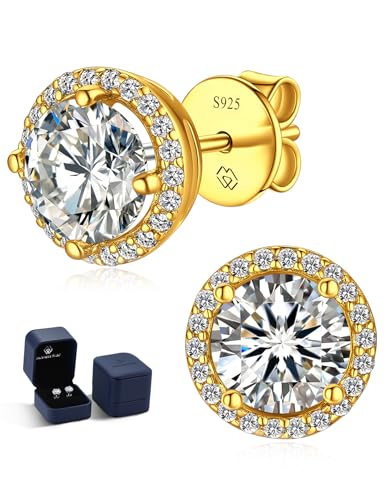 MomentWish Ohrringe Gold 585, Geschenke für Ehefrau, 2 Karat Moissanite Gold Ohrringe Damen Nickelfrei Halo Ohrstecker Damen für Frauen Mama mit Geschenkbox 6.5mm von MomentWish