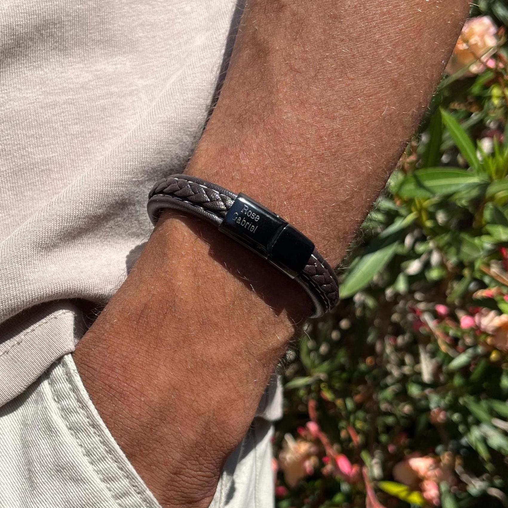 Braunes Lederarmband Für Herren, Gravurschmuck, Geburtstagsgeschenk Männer, Gravurschmuck Zum Vatertag, Männer Mit Datum, Valentinstag von MomentsPrecieuxFR