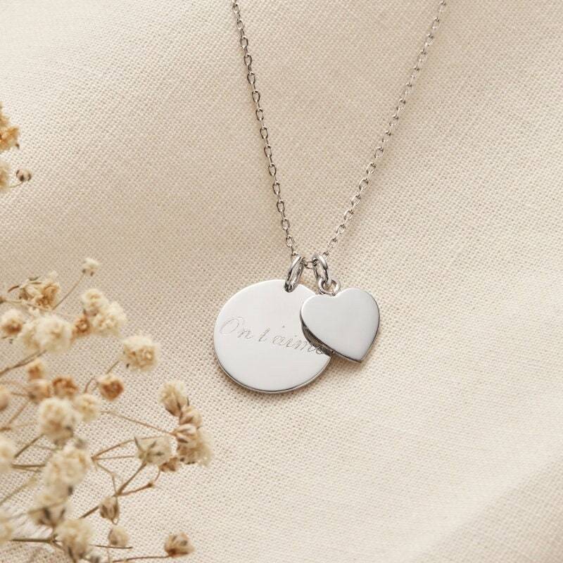 Personalisierte Halskette & Herzanhänger, Silber, Einzigartiges Geschenk Für Patentante, Mama, Beste Freundin, Oma von MomentsPrecieuxFR