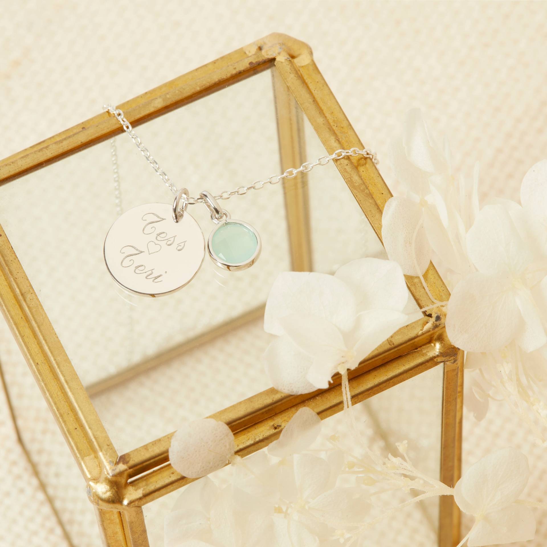 Personalisierte Halskette Mit Medaillon Und Blauem Stein, Silber, Einzigartiges Geschenk Für Frauen, Geburt, Geburtstag, Hochzeit von MomentsPrecieuxFR