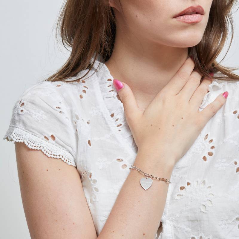 Personalisiertes Büroklammerarmband Mit Herzmedaille, Silber, Personalisierte Geschenkidee, Besonderer Schmuck Für Sie, Muttertag von MomentsPrecieuxFR