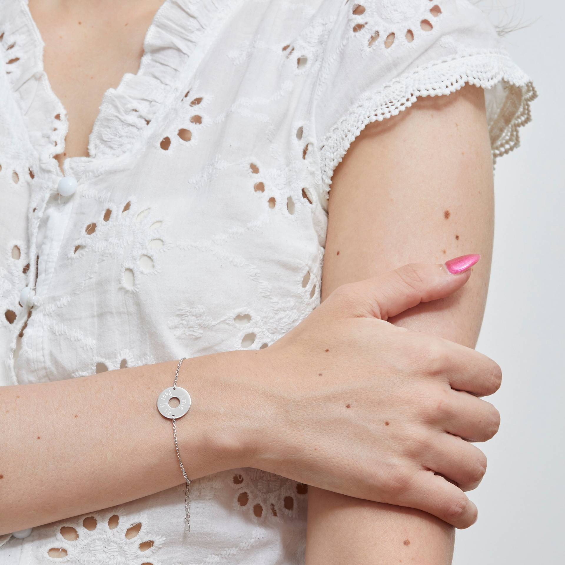 Personalisiertes Zielarmband An Kette, Silber, Muttertag, Brautjungferngeschenk, Geburtstag Für Sie von MomentsPrecieuxFR