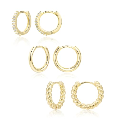 3 Stück Ohrringe Gold,Helix Piercings 14K Gold mit Niedrige Allergie Leicht für Mädchen Frauen von Momeski