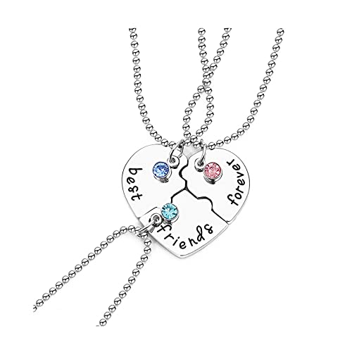 Momeski 3 Stücke Beste Freunde Ketten BFF Halskette Freundschaftskette Legierung für Mädchen Geburtstag Geschenke Anhänger Kette (Silber) von Momeski