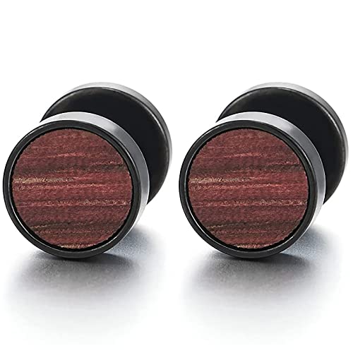 Momeski Schwarz Kreis Ohrringe Edelstahl Ohrstecker mit Holz Fake Plugs Cheater Tunnel Gauges Piercing für Damen und Herren von Momeski